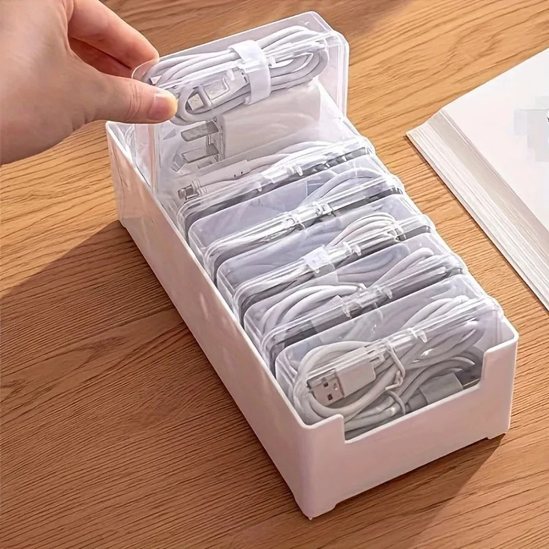 Cable Management Box - 7-Grid Data Cable Storage Box, Desktop