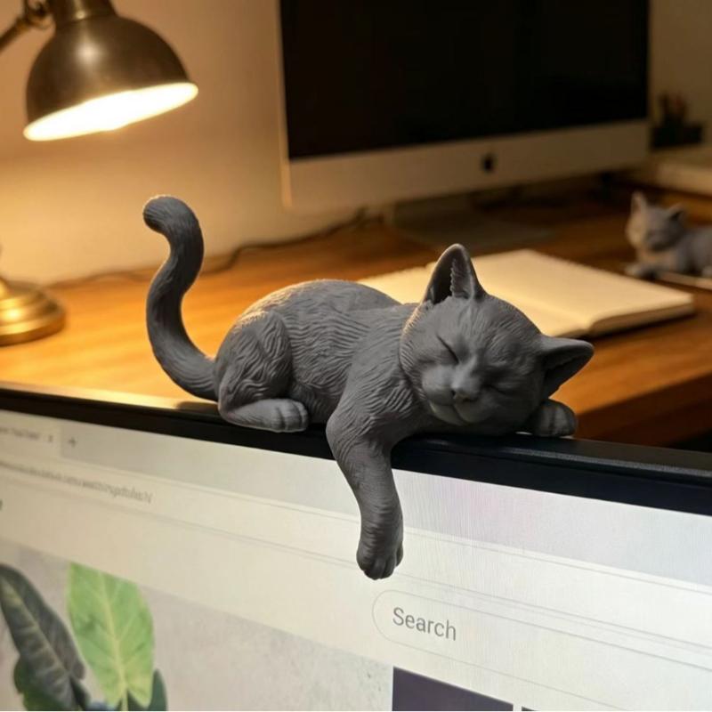 Home Office Cozy - 3D Printed Lazy Cat Monitor Edge