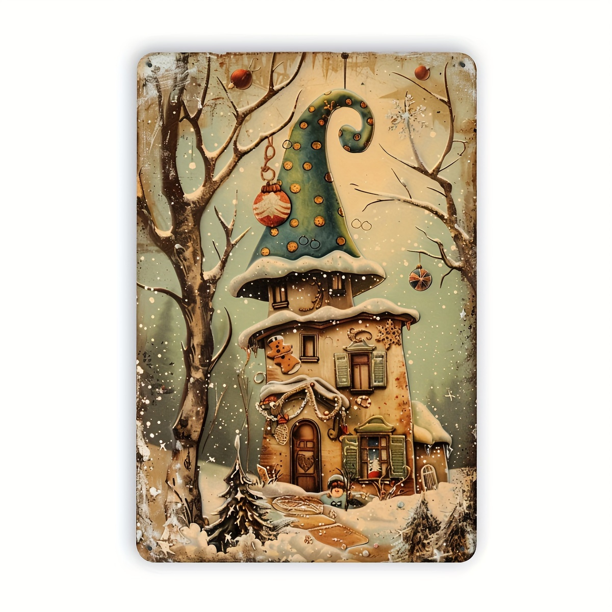 Home Office With Library - 1 Vintage Christmas Cottage Metal Tin