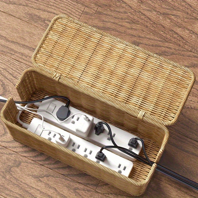 Cable Management Box - Handcrafted Rattan Cable Management Box -