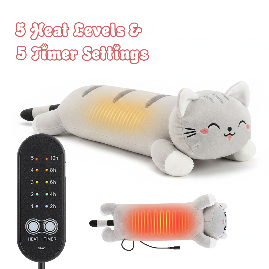 Home Office Cozy - Heated Cat Plush Pillow, USB Rechargeable