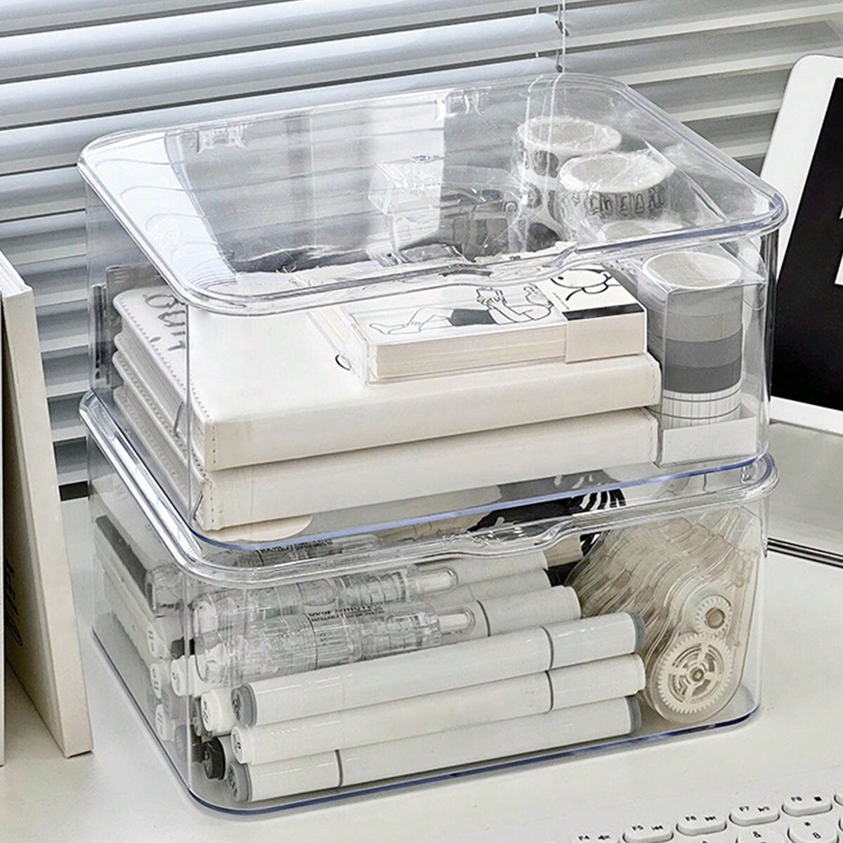 Home Office Freelancer - Acrylic Clear Storage Organizer Box Clamshell