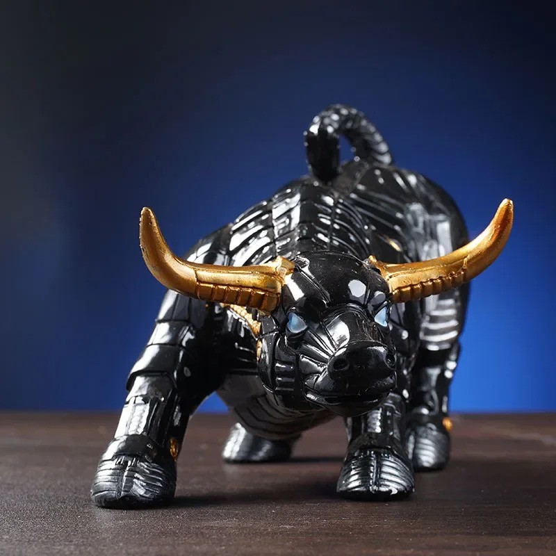 Home Office Marketing - Futuristic Bull Robot Sculpture, Modern Desk