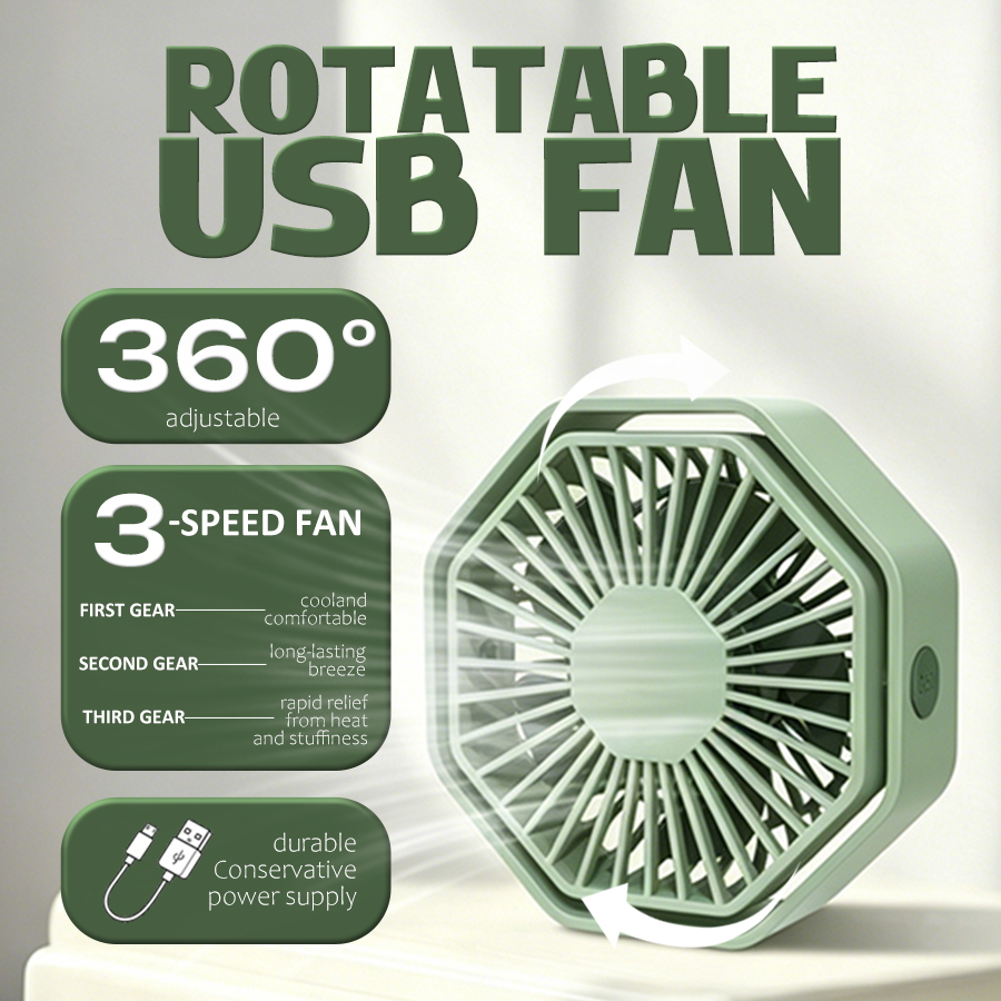 Hexagon USB Desk Fan, 360° Swi - đánh giá và giá Usb Desk Fan